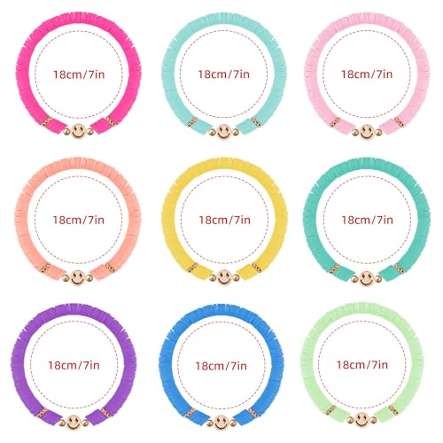 JIASHUYEYE Preppy Bracelets for Teen Girls - Stackable Boho Surfer Friendship Bracelets Set for Little Girls & Women - style: 9Pcs - Smiley Face B