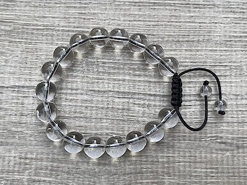 GAF TREASURES Grade A ++ Gemstone Round Bead Adjustable Bracelet 10mm, Genuine Crystal Bead Bracelet, Gift for Men & Women - color: Clear Quartz