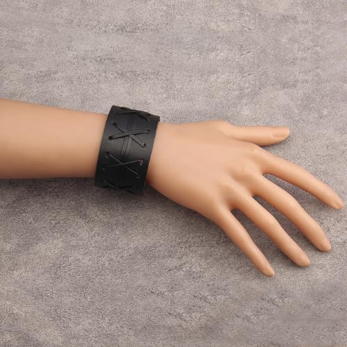 GelConnie Leather Cuff Bracelet Punk Braided Bracelets Rock Leather Wristbands Faux Mens Leather Bracelet Gothic Viking Bangle Adjustable Wrap Bracelet for Women,Men - color: MLPB084-Black