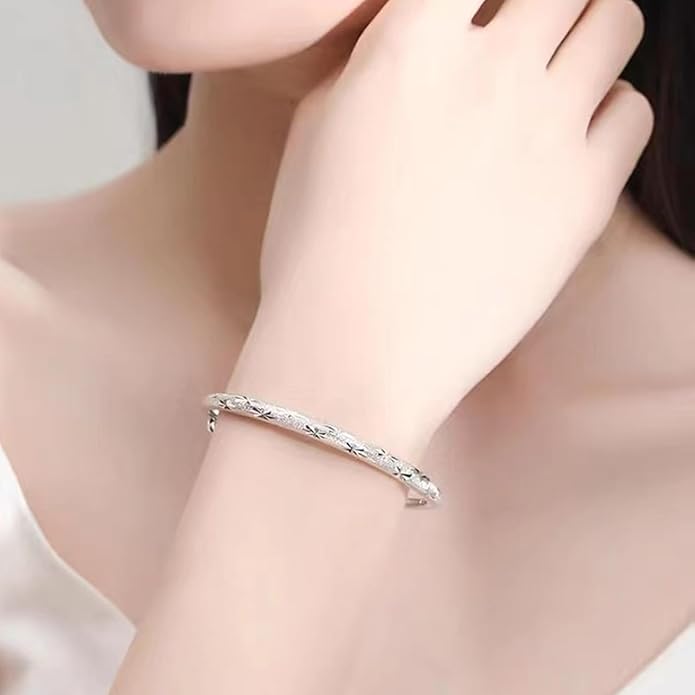 Solid 925 Sterling Silver Bracelets for Women Simple Adjustable Bangle Bracelet