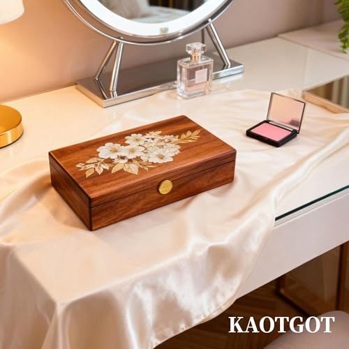 Travel Jewelry Case Small Wood Jewelry Organizer Jewelry Box for Women (Nut-Brown Print C) - color: Nut-Brown Print C