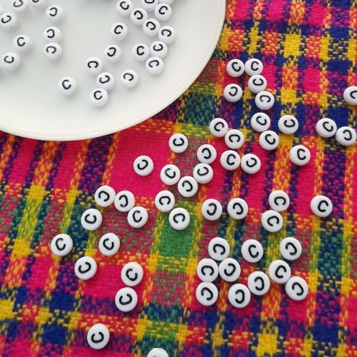 Amaney 100pcs C Letter Beads 7x4mm White Round Acrylic Black Alphabet for Bracelet Jewelry Making - color: C