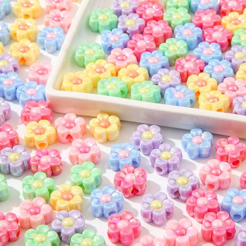 200pcs Ab Color Flower Acrylic Beads Rainbow Sun Flower Beads for Jewelry Making Handmade DIY Bracelet, Charms Keychain Craft Supplies (Daisy Flower) - color: daisy flower