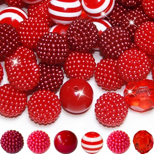 48 Pcs 20mm Beads for Pens Bubblegum Beads Red Crystal Acrylic Round Chunky Beads Sparkly Large Balls Beads for Pen Beadable Keychain Bracelet Necklace DIY Jewelry Making Supplies - color: Red Color