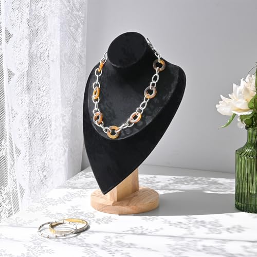 MOOCA Necklace Chain Jewelry Display Holder, Jewelry Stand, Necklaces Display Mannequin Bust Stand, Wood Sturdy Base, Black Velvet - color: Black Velvet