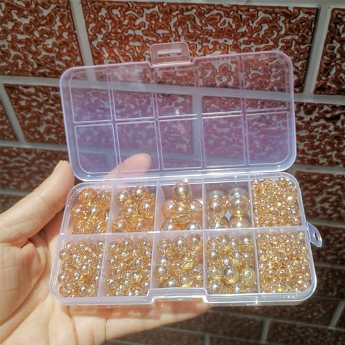 476PCS Round Crystal Glass Beads for Jewelry Making(Champagne Golden), Glass Spacer Loose Beads for Crafts Bracelets Necklaces Charms Pendants 4/6/8/10/12mm - color: Round Glass Beads: Champagne Golden
