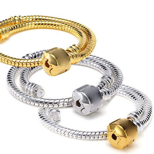 RUBYCA 5pcs 7.9" Gold Color Clasp European Snake Chain Charm Bracelet fit Charm Beads DIY - color: Gold, size: 20 CM