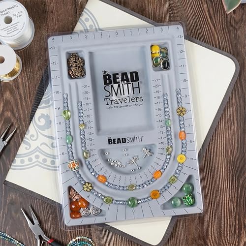 The Beadsmith Bead Folio – Basic Elements – 28” U Channel Bead Board with Lid and a Zippered Storage Case – Keep Your Designs, Beads & Tools Secure – Jewelry Making Supplies - size: 28" - U Channel Folio