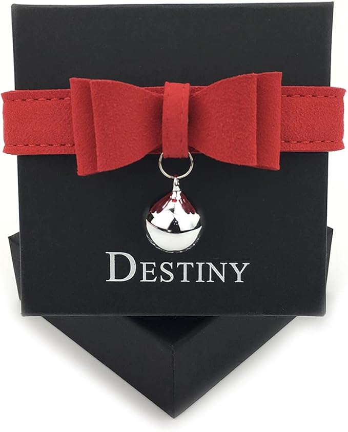 Destiny Love Bell Padlock Choker Collar Necklace Lolita Bow Collar Cat Kitty Velvet Necklace with Heart Lock and Key with Box for Women and Men