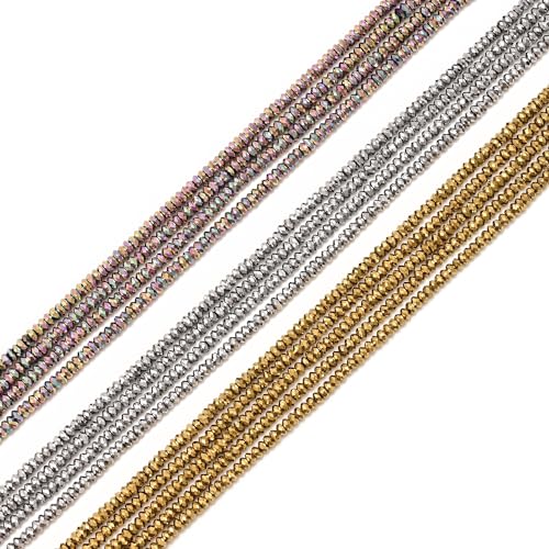 JM Design 1x2mm Pink Rainbow Faceted Rondelle Beads, 15.5''Strd Loose Energy Stone Spacer Beads for Jewelry Making Craft DIY Necklace Bracelet Earrings - color: Pink Rainbow
