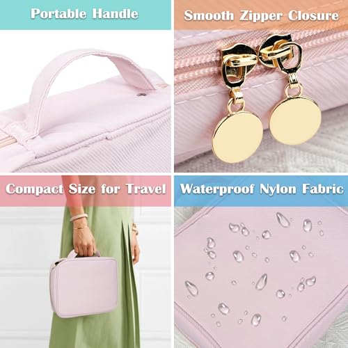 Travel Jewelry Organizer Case,Small Jewelry Bags Jewelry Storage Book Binder with Clear Zipper Velvet Pouch for Traveling,Earrings, Rings, Necklace, Bracelet (Pink) - color: Pink