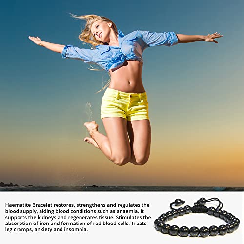 ANAYA AGATE Energy Protection Crystal Handmade Adjustable Bead Bracelet Perfect for Men, Women’s Christmas Gift - Gemstone Healing Stretch Bracelet Pulsera Para Hombre Mujer Stocking Stuffer - color: Hematite