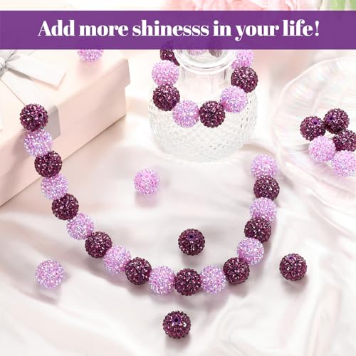 40 Pcs 20 mm Rhinestone Beads Bulk Crystal Round Disco Ball Chunky Bubblegum Beads for Pens Bracelets Charms Craft European Style Jewelry Making Supplies Christmas(Purple) - color: Purple