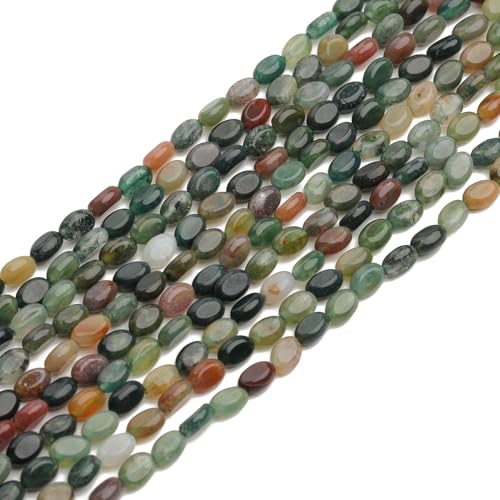 70pcs Natural Indian Agate Stone Beads,4x6mm Egg Shape Loose Gemstone Beads for Jewelry Making Design Earring Necklace - color: Indian agate