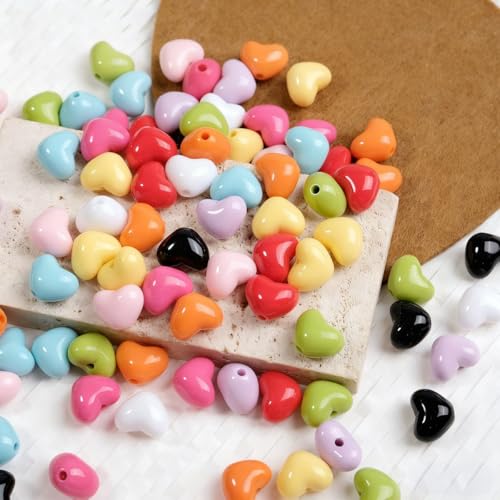 200Pcs Juimtien Acrylic Heart Beads Colorful Love Heart Charms for Jewelry Making DIY Earrings Bracelets Necklaces Craft Keychains-A