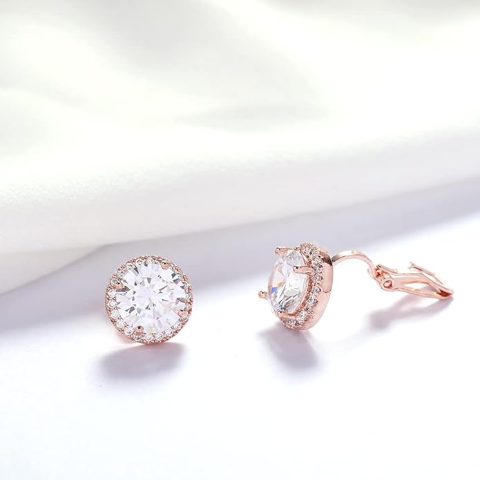 YOQUCOL 10MM Cubic Zirconia Crystal Clip On Stud Earrings Round Non Pierced Earrings for Women