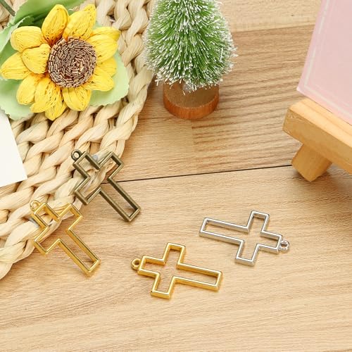 PATIKIL Alloy Open Back Bezel Pendants, Cross Shape Hollow Resin Pendant Frame for DIY Crafts Earrings Necklace Bracelet Making - color: Silver Tone