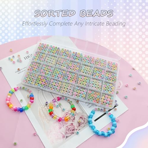 Looconi 1400pcs Colorful Letter Beads that Glow in the Dark 7x4mm Alphabet A-Z and Smiley Heart Beads for Jewelry Bracelet Making - color: Glow-colors