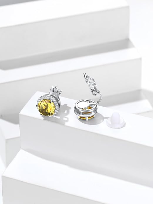 Silvora 925 Silver 8MM Cubic Zirconia Birthstone Clip On Stud Earrings Round Non Pierced Earrings For Women,Come with Box