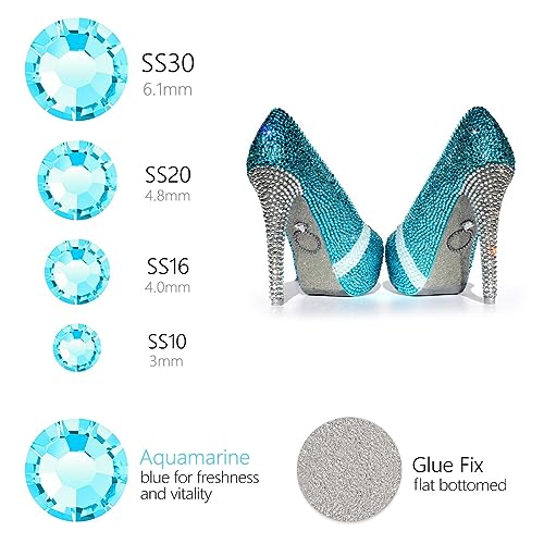 1440pcs SS16 4.0mm Aquamarine Flatback Rhinestones bulk K9 Glass Water Blue Crystals Nail Art Gems Round Stones Diamonds Lake Blue Nail Charms Jewels for Nails Eyes Face Makeup Crafts DIY Tumblers etc - color: Aquamarine, size: Ss16