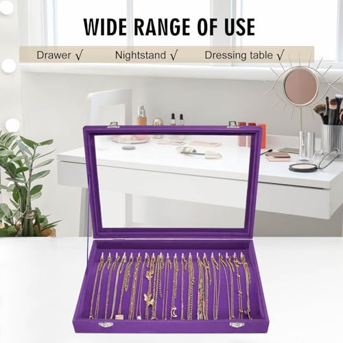 Siveit Necklace Organizer Box Premium 20 Hooks Velvet Necklace Display Jewelry Tray with Transparent Lid Jewelry Necklace Display Box for Necklace Pendants Suitable for Women and Girls (Purple) - color: Purple