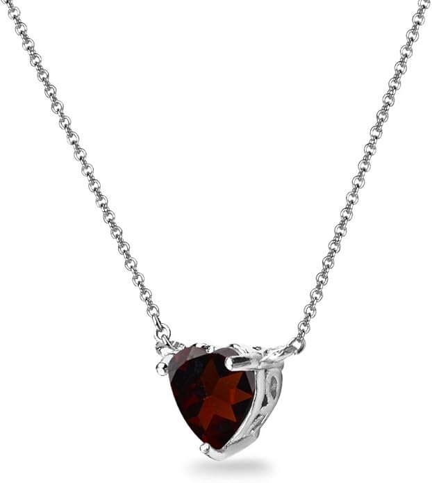 Birthstone Necklace for Women - Genuine or Synthetic Gemstone, 7mm Heart Solitaire, Short Dainty Layered Choker, Silver