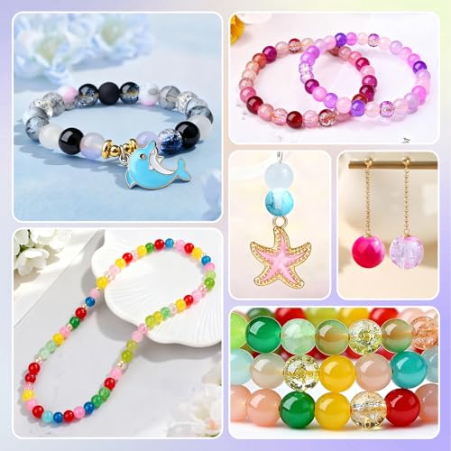 DUQGUHO 8mm Pink Purple and Red Beads for Bracelets Glass Beads for Jewelry Making 24 Colors Round Beads Bulk 520PCS - color: 13-Pink Purple Red