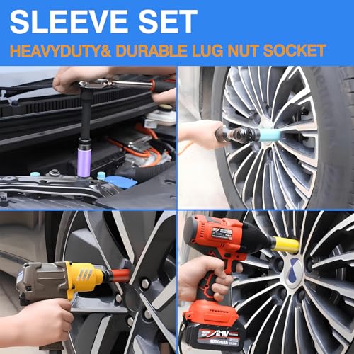 5PCS 1/2" Drive Wheel Protector Impact Socket, Non-Marring Lug Nut Deep Socket Set, CR-MO, 6 Point, Color-Coded Protective Socket | Metric 15 17 19 21 22 mm - size: 1/2" Protective Cover Sockets 5pcs