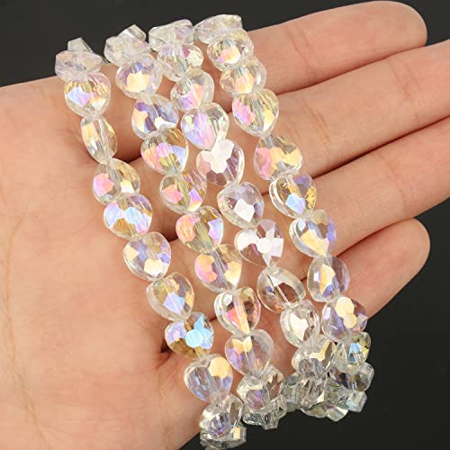 70pcs 8mm Valentine's Day AB White Faceted Heart Beads for Jewelry Making Crystal Glass Beads for Bracelets Necklace Crafts, Friendship Bracelet Kit, Love Gifts - color: AB White