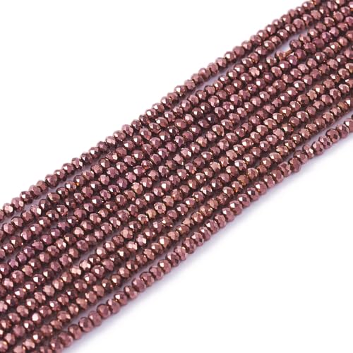 FASHEWELRY 10 Strands Briolette Faceted Glass Beads 2mm Rondelle Crystal Glass Spacer Beads Copper Plated for Necklace Bracelet Jewelry Making - color: Copper Plated, size: 2mm