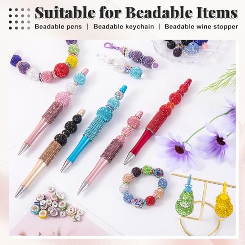 HUISUYTON 182 Pcs Beads for Pens, Beadable Pen Beads, 12/16/20mm Rhinestone Bead with Spacer Bead for Bracelet Necklace Earring Jewelry Pen Making - color: 182 PCS Rhinestone Beads Set