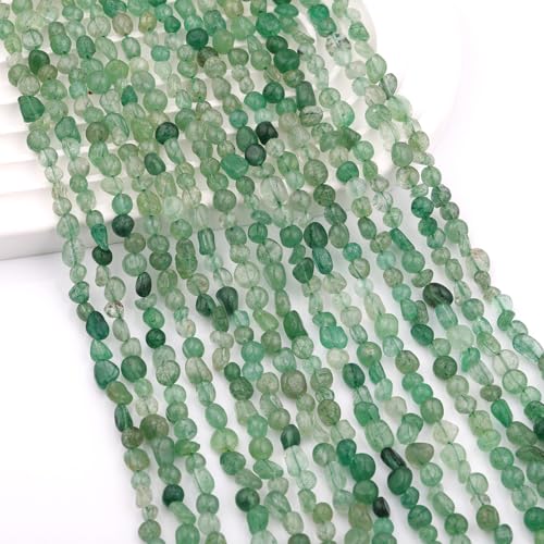 Natural Stone Beads 6-8mm Green Strawberry Quartz Oval Irregular Freeform Tumbled Loose Gemstone Beads for Jewelry Making 15 Inch Strand 50-55 Pcs - color: Green Strawberry-1 strand15”-approx. 55 beads