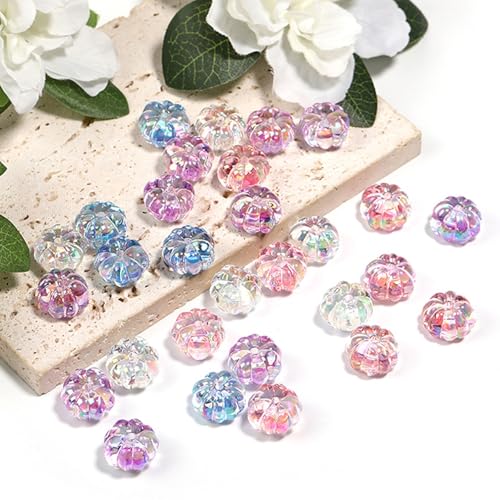 15Pcs Acrylic Beads 10 * 16mm UV Flat Pumpkin Shaped Fit for DIY Jewelry Bracelet Necklace Keychain Beadable Pens Mobile Phone Chain Making Cute (Pumpkin-Mixed Color) - color: Pumpkin-Mixed color