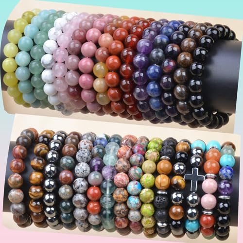 Natural Healing Gemstone Bracelet Handmade Yoga Stretch Elastic Bracelet Stress Relief Crystal Jewelry for Men and Women - color: Black Onyx (Positive Energy), size: 10mm