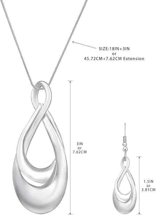 Madison Tyler Gold Plated Jewelry Set for Women | Silver Teardrop Pendant Necklace Trendy | Long Necklace with Snake Chain | Fashion Dangle Earring Set