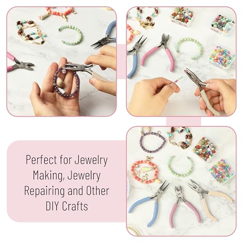 Mr. Pen- Pliers for Jewelry Making, 3 Pack, Chain Nose, Round Nose Pliers Set and Wire Cutter for Beading, Wire Wrapping, Jump Rings, Jewelry Repair, Crafting, DIY - color: Pastel