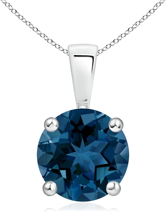 Angara Natural Blue Topaz Solitaire Pendant for Women | Classic Prong-Set Round Blue Topaz Pendant in 14K Solid Gold/Silver/Platinum With 18" Chain | December Birthday, Gemstone Jewelry Gift