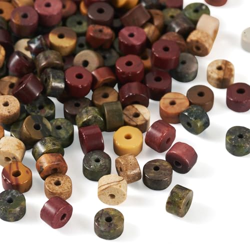 Craftdady 200Pcs 4x2mm Natural Dragon Blood Jasper Gemstone Disc Stone Beads Flat Round Heishi Disc Rondelle Spacer Loose Beads for DIY Bracelets Necklaces Jewelry Making, 4 Styles - color: 4 Color,4x2mm