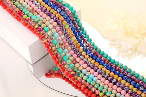 QINJIEJIE 60PCS Red Imperial Jasper Beads 8mm Stone Beads Round Loose Gemstone Bead for Bracelet Beading Crystal Jewelry Making DIY Necklace Earrings 0.32" - color: Red Imperial Jasper, size: 60PCS