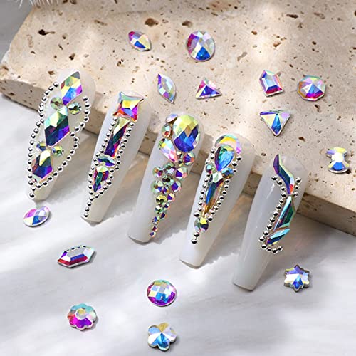 qiipii 4080Pcs Crystal AB Nail Rhinestones Multi Shapes Flatback Crystal White AB Gems Round Beads K9 Glass Stones Diamonds jewels Nail Art Supplies Nail Charms for Nails Faces Eyes Makeup DIY Crafts - color: Crystal AB, size: B Set