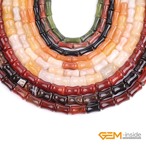GEM-Inside 30Pcs 6x12mm Natural Pink Agate Jasper Stone Plant Bamboo Knot Bone Charms Beads for Jewelry Making Power Energy Chakra Stone Beads - color: Pink Agate