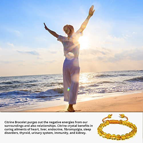 ANAYA AGATE Energy Protection Crystal Handmade Adjustable Bead Bracelet Perfect for Men, Women’s Christmas Gift - Gemstone Healing Stretch Bracelet Pulsera Para Hombre Mujer Stocking Stuffer - color: Citrine - H1