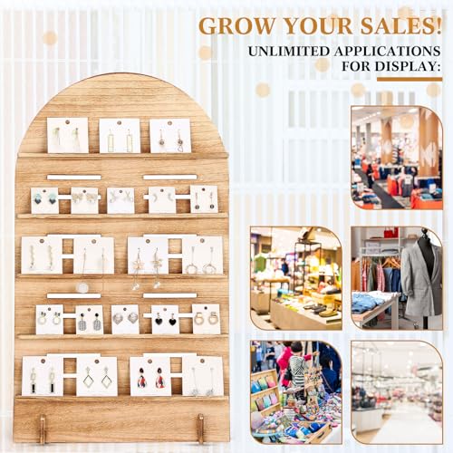 DoubleFill 5 Tier Wooden Earring Display for Vendor Arch Jewelry Display Stand Rack with Adjustable Height for Retail Selling - color: Brown