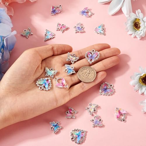 FASHEWELRY 20Pcs Alloy Crystal Rhinestone Charms Gradient Color Butterfly Jewelry Charms 10 Styles Charms for Jewelry Making Necklace Bracelet Craft - color: Multi