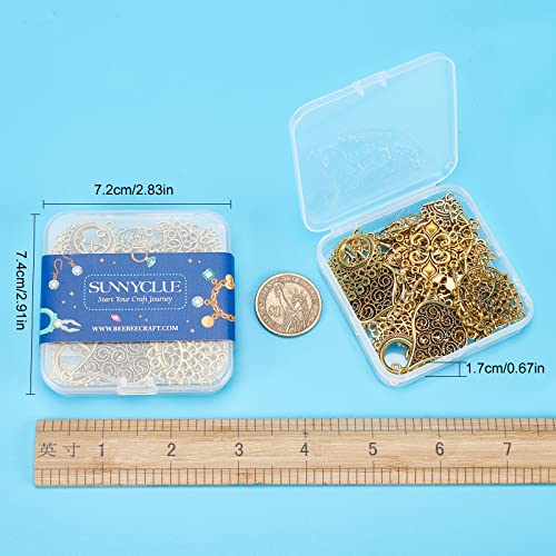 SUNNYCLUE 1 Box 10 Styles Chandelier Connector Charms Component Links Alloy Hollow Filigree Pendants Flat Round Teardrop Triangle Shape for Jewelry Making Earring Supplies,Antique Gold - color: 40pcs 10 Styles Antique Golden