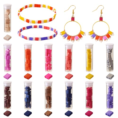 Pandahall 260Pcs Opaque Tila Beads - 2-Hole Square Craft Beads, 5mm, for Jewelry Making - color: Mix 13 Colors - 260pcs