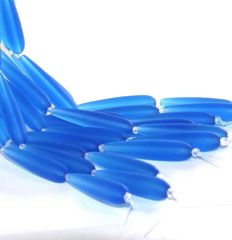Tear Drop Beads, 38mm, Pacific Blue w/Frosted Matte Sea Glass Finish, 5 Pcs