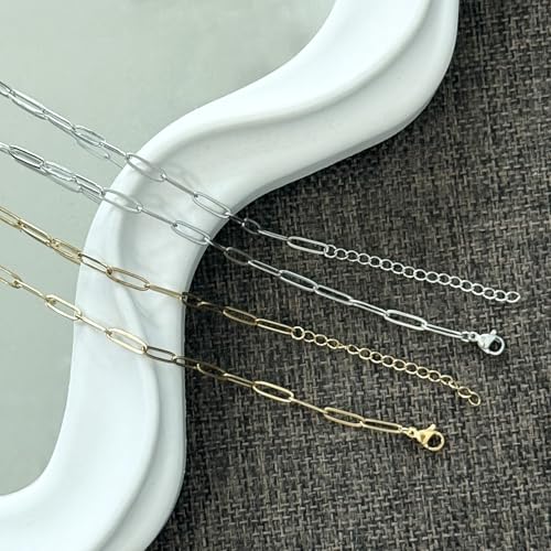 Exway 10 Pcs Paperclip Charm Bracelets Chain 6.5 Inch Stainless Steel Gold Chain Bracelets Kit with Lobster Clasps for Crafts DIY Women Jewelry Making - color: gold style B, size: 6.5in