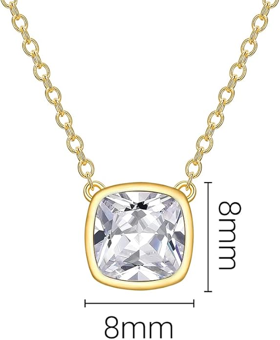 MISS MIMI Solitaire Cubic Zirconia Necklace for Women, 1–3 CT Round,Heart,Princess Cut CZ Options, Bezel or Prong Set in 925 Sterling Silver, Adjustable 16–20" Minimalist Everyday Jewelry