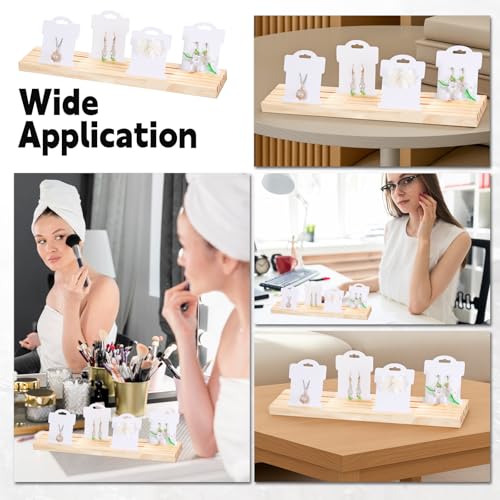 3 Slot Wooden Earring Display Stand Portable Jewelry Holder Wood Earring Show Tray 11.8×3×0.6 Inch Business Card Holder Rectangle Craft Show Tray for Small Jewelry Ring Earrings Cards Display